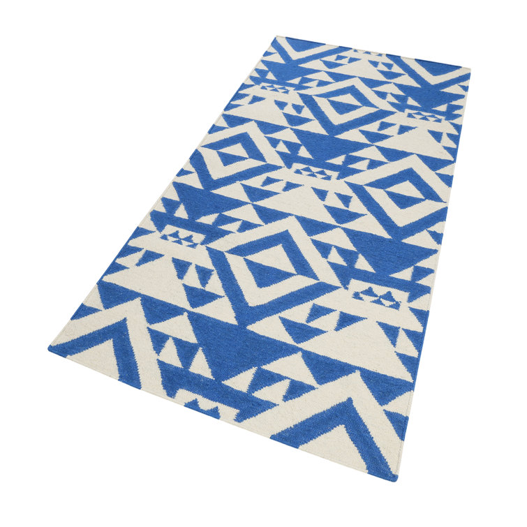 Brayden Studio Ivery Handwoven Flatweave Wool Blue Rug Wayfair.co.uk